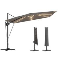 Outsunny 3 x 3 m Garden Cantilever Parasol w/ Light, Cover, Wind Protection
