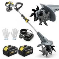Outsunny Cordless Tiller, 18V Garden Rotavator with 2 x 4Ah Batteries