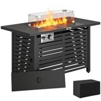 Outsunny Propane Fire Pit Table W/ Rain Cover 50,000 BTU Outdoor Firepit