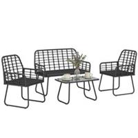 Outsunny Rattan Garden Furniture Set, 4 Piece Outdoor Patio Furniture