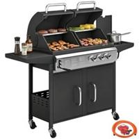 Outsunny 3 Burner Hybrid Dual Fuel BBQ Gas Grill with Side Burner, Black