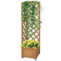 Outsunny Wooden Planter with Corner Trellis Bed, Brown, Refurbished