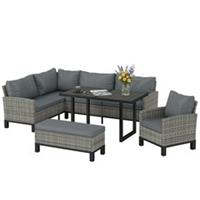 Outsunny Rattan Garden Furniture Sofa Set, Outdoor Dining Set for 9, Grey