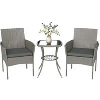 Outsunny 3 Piece Rattan Bistro Set with 2 Tier Glass-Top Table, Chairs