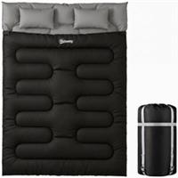 Outsunny Double Sleeping Bag with 2 Pillows, 220 x 160cm Sleeping Bag Black