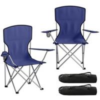 Outsunny Camping Chair Set of 2 Portable Folding Dark Blue