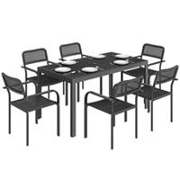 Outsunny Garden Dining Set with Umbrella Hole for 6 People, Black