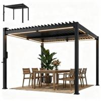 Outsunny 3 x 3 m Louvered Pergola w/ Solar LED lights, Patio Gazebo Pergola