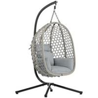 Outsunny Hanging Egg Chair, Rattan Swing Chair with Stand, Light Grey