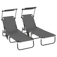 Outsunny 2 Piece Folding Sun Loungers with Adjustable Backrest, Dark Grey