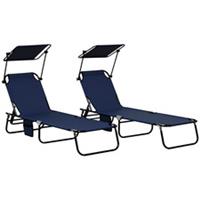 Outsunny 2 Piece Folding Sun Loungers with Adjustable Backrest, Dark Blue