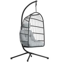 Outsunny Hanging Egg Chair, Outdoor Swing Chair with Stand, Dark/Light Grey