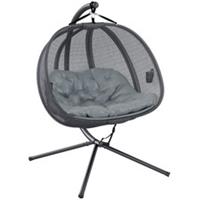 Outsunny Double Hanging Egg Chair 2 Seaters Swing Hammock w/ Cushion, Grey