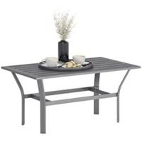 Outsunny Metal Garden Coffee Table with Slatted Tabletop, Dark Grey
