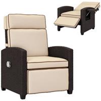 Outsunny Rattan Garden Recliner Sun Lounger w/ Flip Table, Dark Brown/Khaki