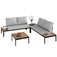Outsunny 4 Seater Garden Corner Sofa Set with Removable Thick Cushions Teak