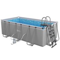 Outsunny Rectangle Above Ground Swimming Pool with Pump and Ladder, Grey