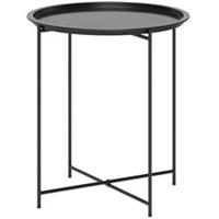 Outsunny 46cm Round Garden Table Side Table with Removable Tray, Black