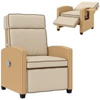 Outsunny Rattan Garden Recliner Sun Lounger w/ Flip Table, Khaki/Beige