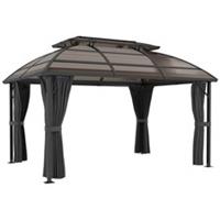 Outsunny 4 x 3(m) Polycarbonate Gazebo for Lawn, Yard, Patio, Deck, Brown