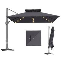 Outsunny 3.5m Aluminium Cantilever Parasol w/ LED Lights Crank Tilt UV50+ Grey