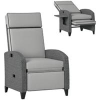 Outsunny Garden Recliner w/ Cushion, Reclining Rattan Chair, Light Grey/Grey
