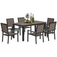 Outsunny 6 Seater Aluminium Garden Dining Set with Stackable Chairs, Brown