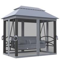 Outsunny 3 Person Canopy Gazebo Swing Outdoor Patio Lounge w/ Mesh Walls, Grey