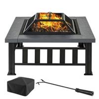Outsunny Fire Pit Heater Square Table Patio Metal Black 86 cm Outdoor