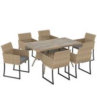 Outsunny Rattan Garden Furniture Set, Rattan Table and Chairs with Cushions