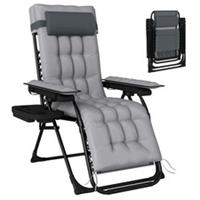 Outsunny Zero Gravity Chair Sun Lounger with Cup Holder, Cushion, Light Grey