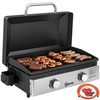 Outsunny 2 Burner Grill Griddle, Tabletop Gas BBQ with Grease Cup, Black