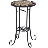 Outsunny 35.5cm Round Mosaic Garden Side Table Plant Stand w/ Shelf, Refurbished