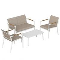 Outsunny 4 Seater Garden Furniture Set, Metal Garden Sofa Set, Khaki