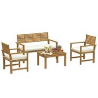 Outsunny 4 Seater Wooden Garden Furniture Set with Loveseat, Chairs, Table