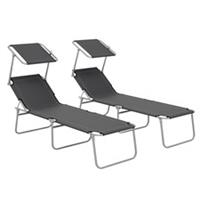 Outsunny 2Pcs Sun Loungers with Sunshade, Grey, Refurbished
