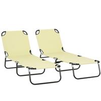 Outsunny Folding Sun Loungers Set of 2 with Adjustable Backrest, Beige