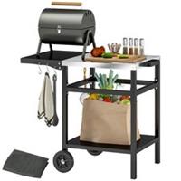 Outsunny BBQ Trolley with Foldable Side Table, Movable Barbecue Pizza Table