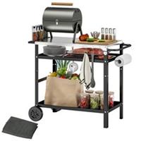 Outsunny BBQ Trolley with Stainless Steel Top, Movable Barbecue Pizza Table