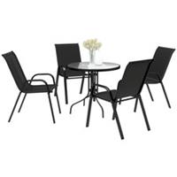 Outsunny 5 PCs Garden Furniture Set, Round Table and Stackable Chairs, Black