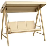 Outsunny 3 Seater Garden Swing Chair with Adjustable Canopy and Cushions, Beige