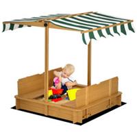Outsunny Kids Square Wooden Sandpit, Children Sandbox Outdoor Playset
