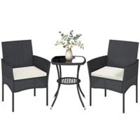 Outsunny 3 Piece Rattan Bistro Set w/ 2 Tier Glass-Top Table, Chairs Refurbished