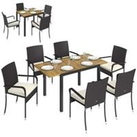 Outsunny 6 Seater Rattan Garden Furniture Set with Stackable Chairs, Cream