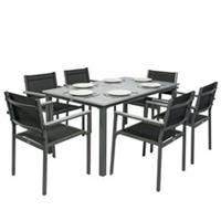 Outsunny Garden Dining Set with Acacia Wood Table Top, Stackable Chairs