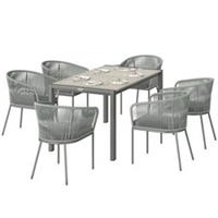 Outsunny 6 Seater Rattan Dining Set with Acacia Wood Table Top Seat Cushions