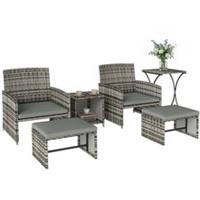 Outsunny 6 Piece Rattan Garden Furniture Set w/ Nesting Tables, Refurbished