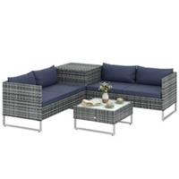 Outsunny Rattan Garden Furniture Set with Storage Table, Cushions, Refurbished