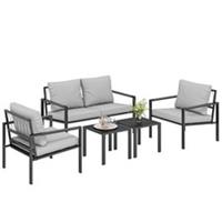 Outsunny 5 Piece Metal Garden Furniture Sofa Set w/ Cushions, Grey, Refurbished