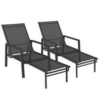 Outsunny Sun Loungers Set of 2 w/ Retractable Footrest 5-Position Refurbished